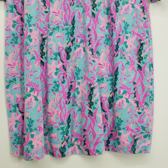 Lilly Pulitzer Tessa Shift T Shirt Dress L Seaweed Samba Cotton V Neck Pink Blue - Picture 6 of 11